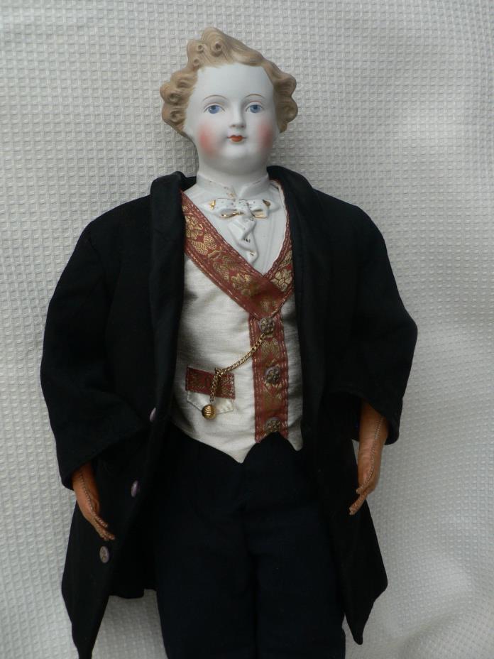 Antique Rare Dresden Parian Man Doll German Boy Excellent 19.5