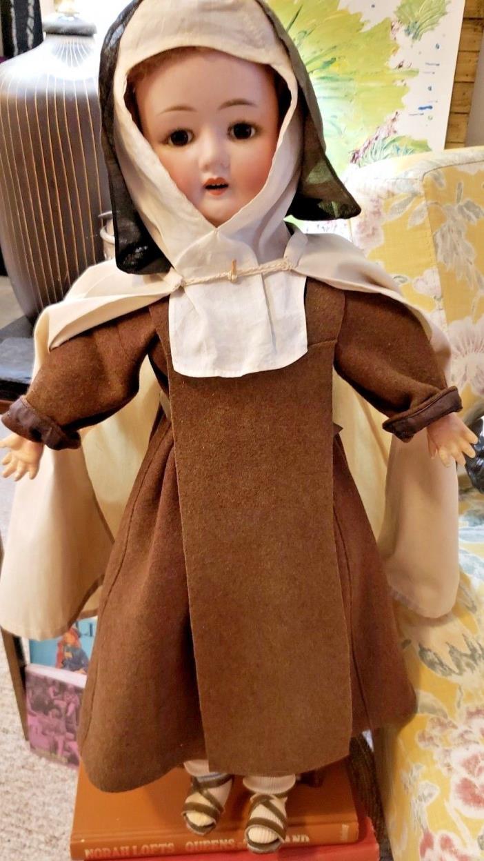 Antique 1890s BIG Doll Bisque Nun  William Goebel Marked Mohair 23