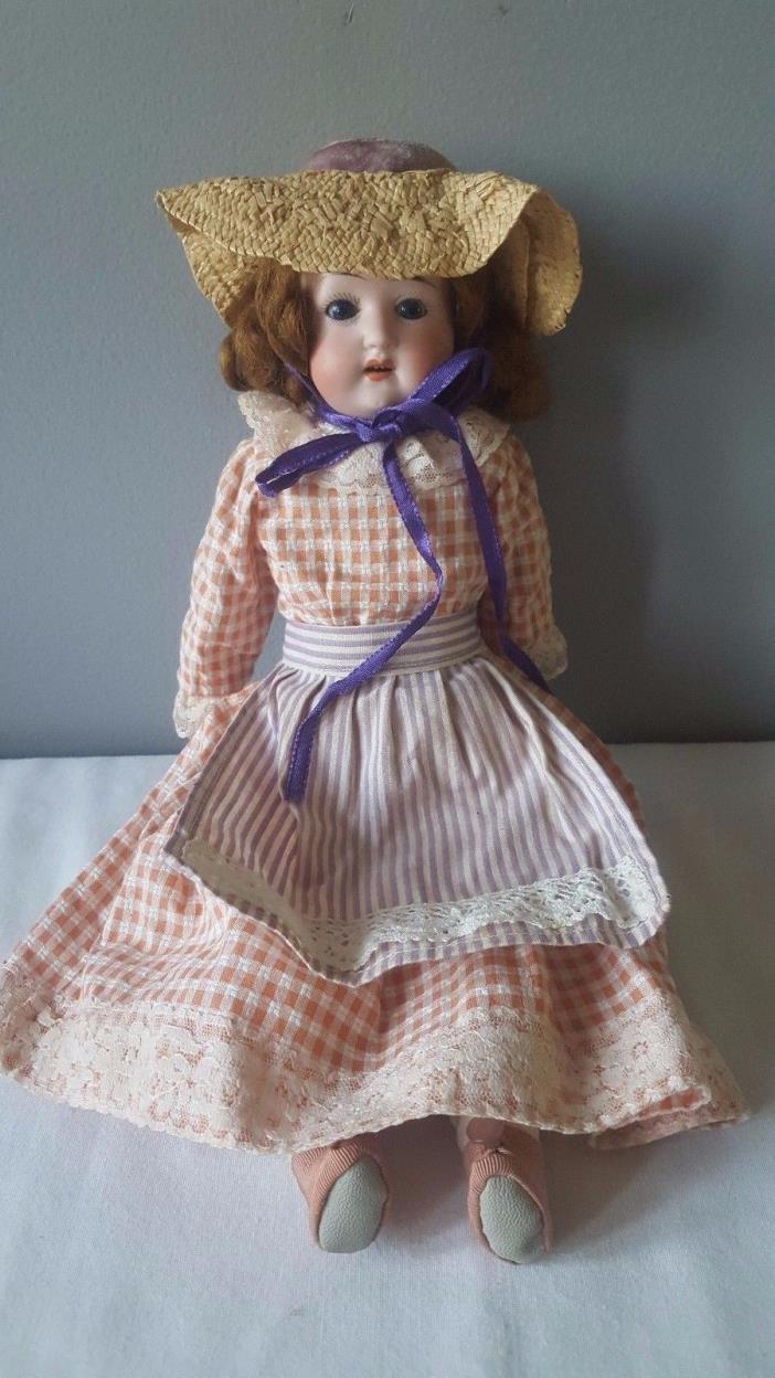 Antique Doll Porcelain Bisque Sleepy Eyes Teeth Leather Body Made in Germany 14