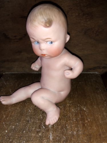 Early Antique 4” Heubach Piano Baby Boy German All Bisque Character Figurine NM+