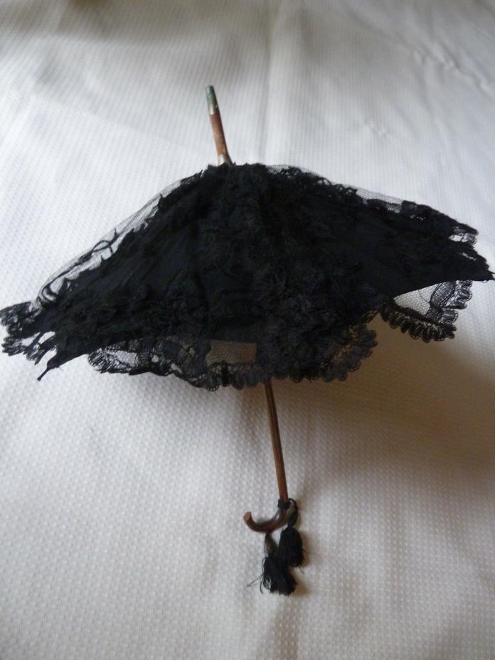 Victorian French German Fashion Doll Parasol  Antique Black Lace