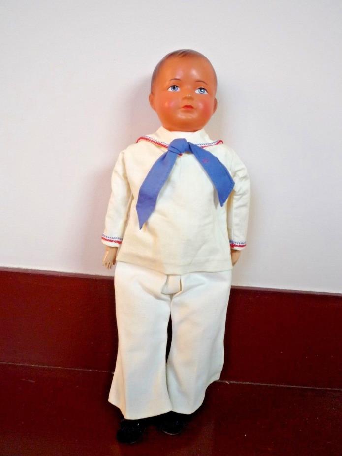 16-1/2 Inch Vintage French Celluloid Head Sailor Suited Boy Doll