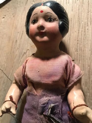 Antique Eastern Indian Paper Mache Original Silk Dress
