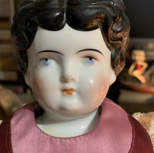 Antique 14-Inch German China Head Doll in Antique Attire
