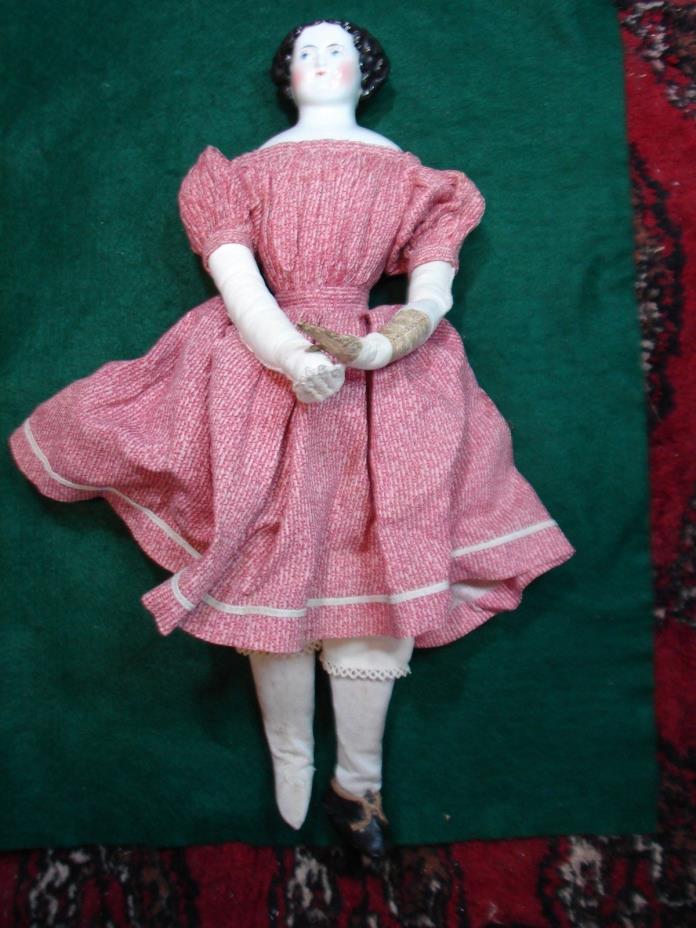 ANTIQUE CHINA HEAD DOLL RED EYE LINE FRENCH FASHION TYPE BODY