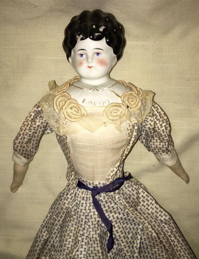 Antique Porcelain/China Hertwig Dorothy Pet Name Doll Fabric Body Germany, 20+