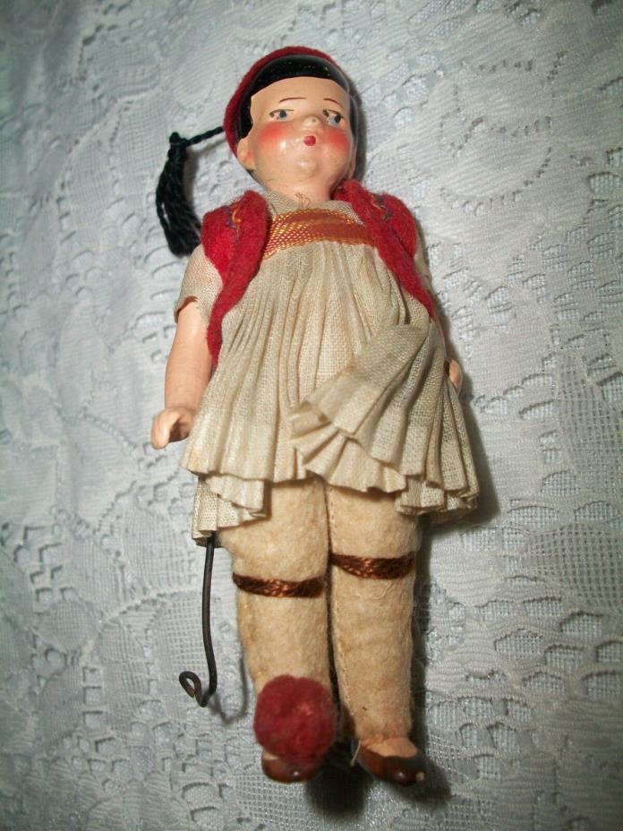 Miniature German Hertwig/ Lim Back Greek Ethnic Doll 3 3/4