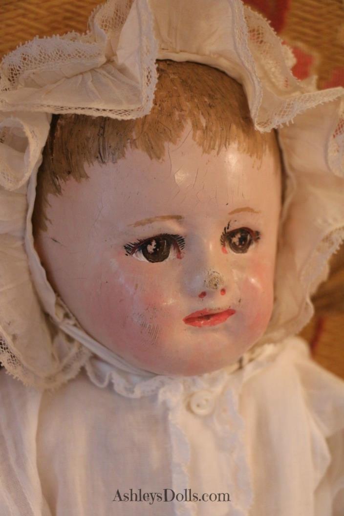 Antique Martha Chase Cloth Doll, 16 IN, Applied Ears Ca. 19th Century Cloth Doll
