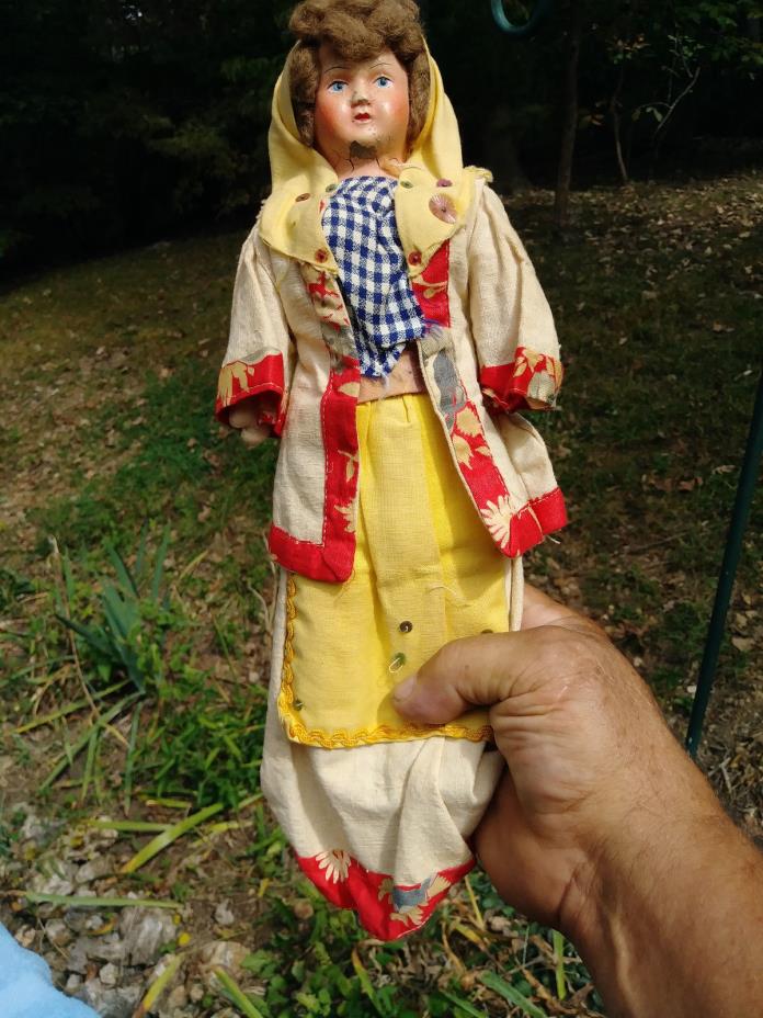 ANTIQUE PRIMITIVE HAND MADE CLOTH CORN COB DOLL 14