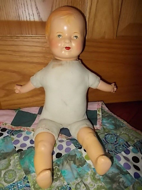 Antique E. Goldberger Composition Baby Doll Sleepy Eyes Cloth Body 18