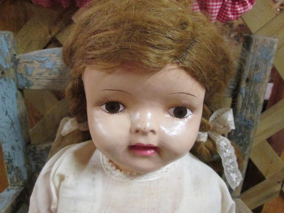 ANTIQUE GIRL DOLL - STRAW STUFFED OLD CLOTH WITH HARD HEAD,FACE, HANDS