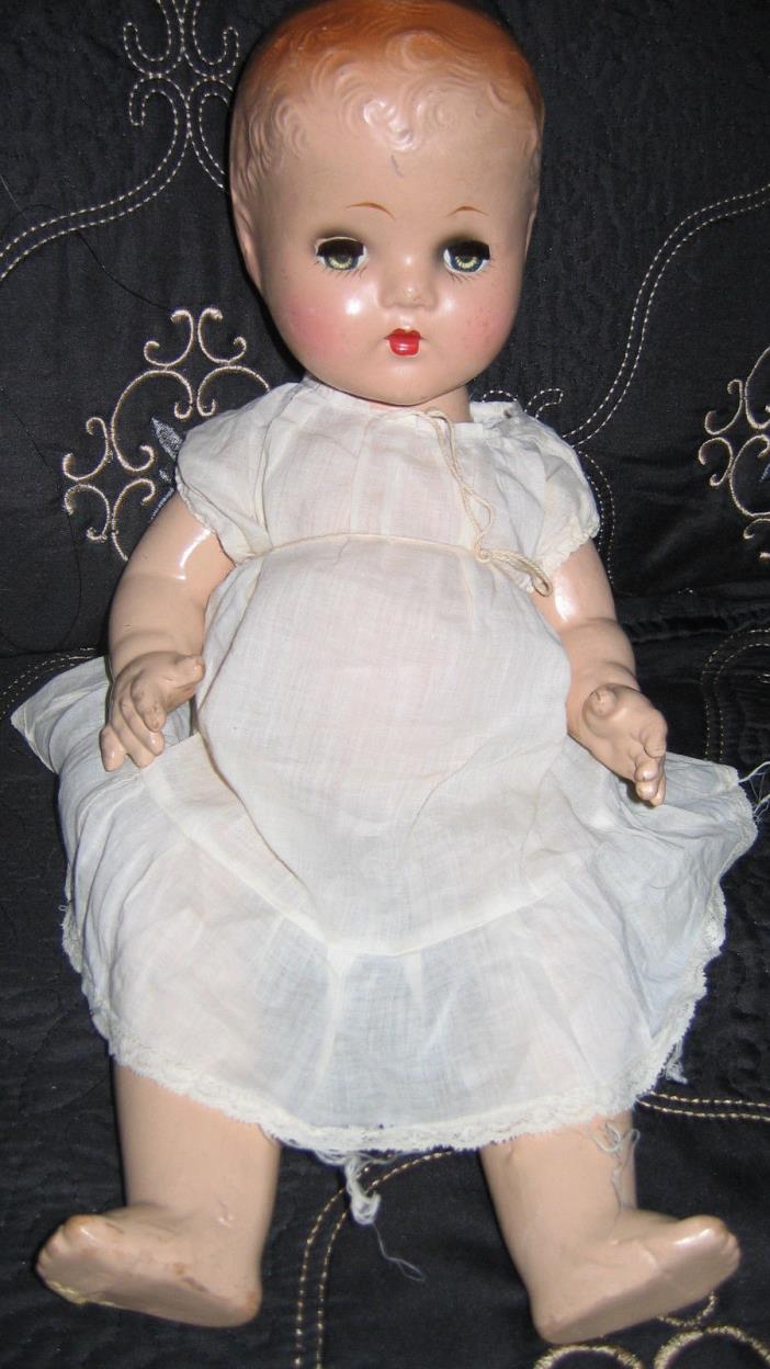 Vintage 1920s or 1930s Toddler Baby Doll, Green Sleep Eyes, Orange-Blonde 