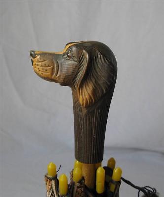 Dog Head Doll Parasol French c1890 Rare Bakelite Silk Hand Carved Black Forest