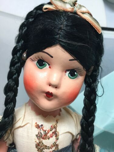 Vintage Mexico Painted Bisque Doll Original Clothes  Excellent Antique  13”