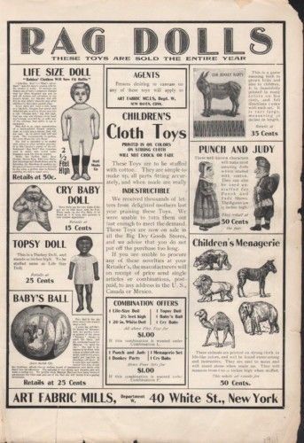 1901  FABRIC MILLS RAG DOLL TOY BABY CHILD ANIMAL AD8088