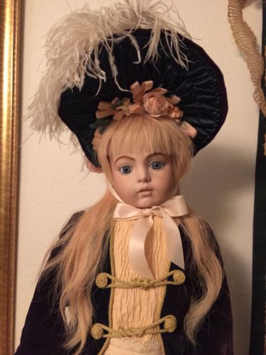 ANTIQUE REPRODUCTION BISQUE HEAD DOLL WITH STUNNING OUTFIT, 24 IN. OF BEAUTY!!