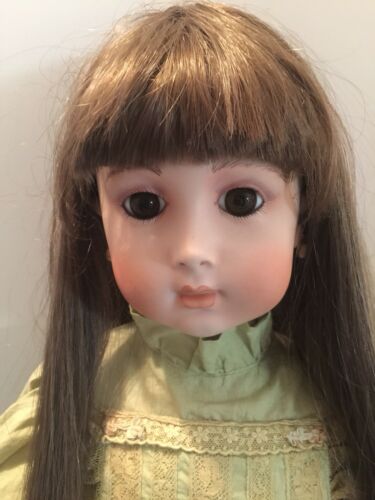 ANTIQUE REPRODUCTION BISQUE DOLL-WONDERFUL VINTAGE DRESS-24 INCHES TALL