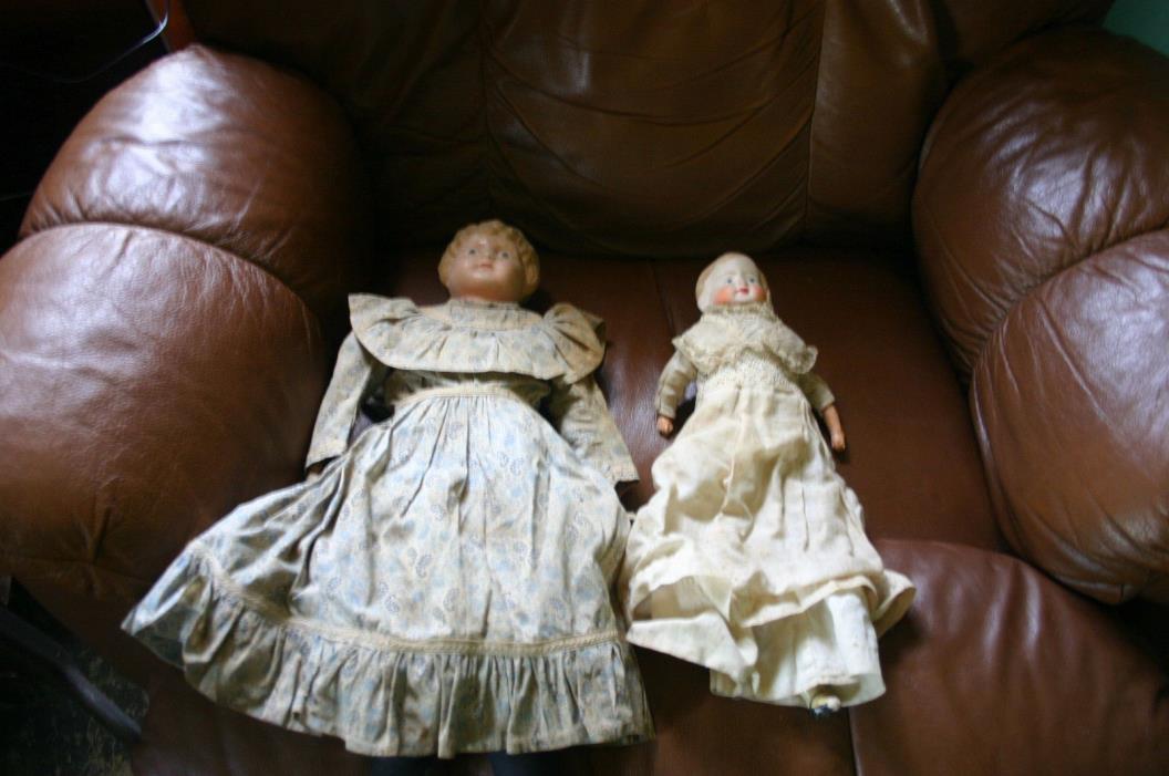2 Early German Dolls 1 Tin Metal MINERVA Head Doll Body 21