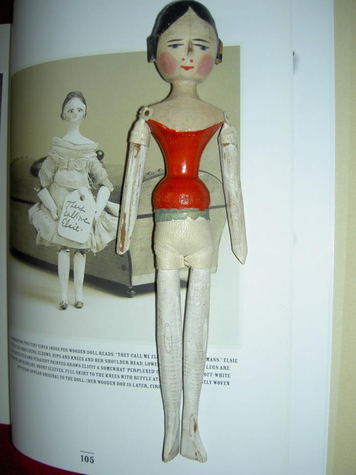 RARE early 1800s, German Grodnertal j'td. wood doll, rare red corset, Herr Insam