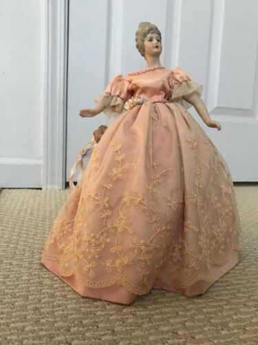 Antique One Of A Kind Doll In Large Pink Dress Carrying Baby Solid Inside