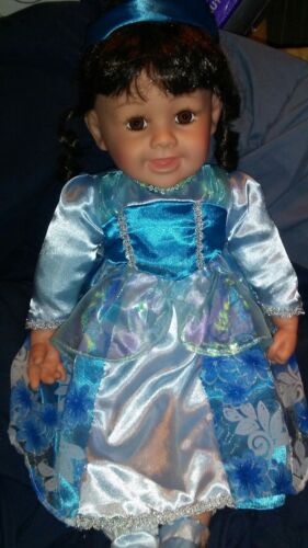 24 Inch Vinyl And Cloth Doll In A Beautiful Blue Dress