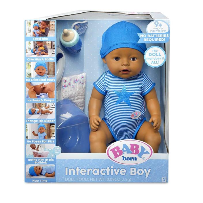 Baby Born Interactive Boy Doll Brown Eyes Bottle Pacifier Diaper Potty Seat Food