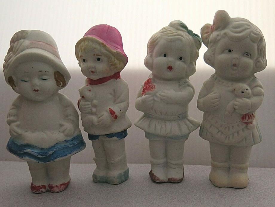 Vintage Lot Of 4 Bisque Frozen Charlotte Dolls Made in Japan 3 1/2