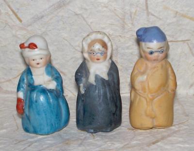 Set of 3 Vintage Frozen Charlotte Bisque Doll Figures Victorian Dress