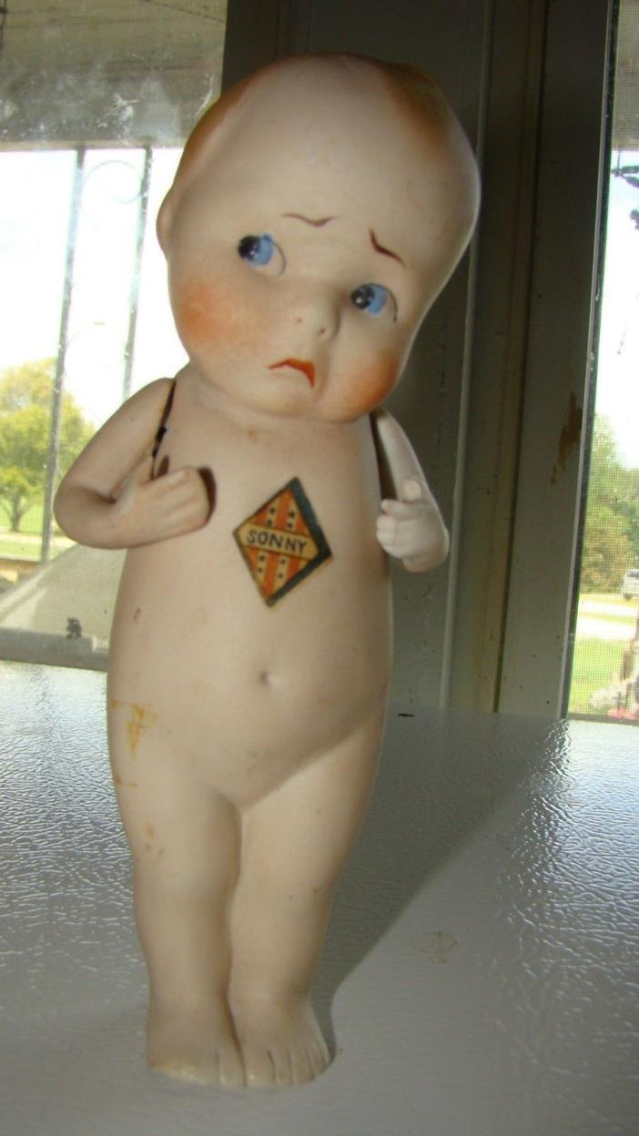 VINTAGE BISQUE PORCELAIN 6 INCH  CHUBBY TUMMY JOINTED ARM FIXED LEGS SONNY DOLL