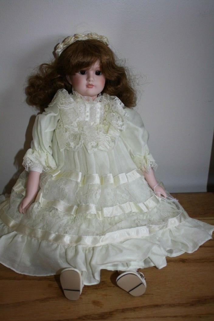 Antique looking doll ecru lace Porcelain Bisque head cloth body HANDMADE 1990