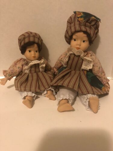 2 Vintage Bisque Dolls Big Sister & Little Sister 9” & 6.5”