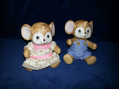 Set of two ceramic dressed mice/movable arms and legs #1550