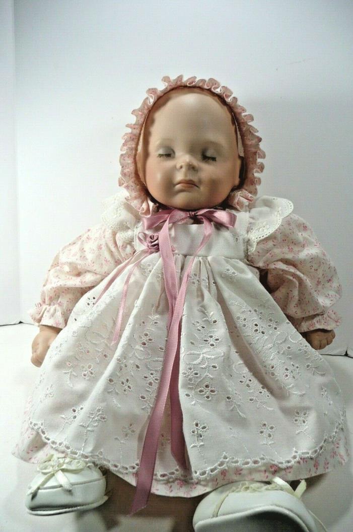 Vintage Cuddle Head Baby Doll Bell Ceramics Signed Cloth Body Bisque Head Hands