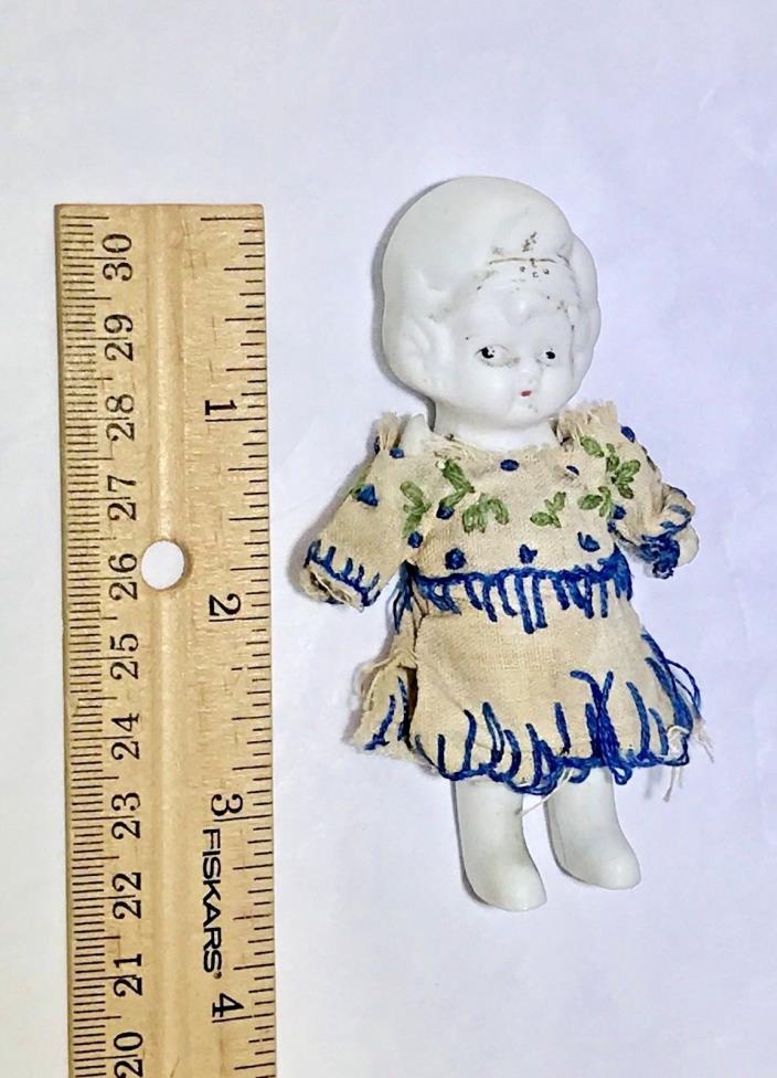 Vintage - Bisque Penny Doll -Frozen Charlotte- Jointed Arms & Blue Dress -JAPAN