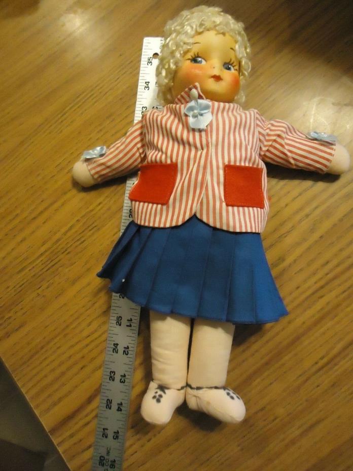 Vintage doll  painted cloth face and body