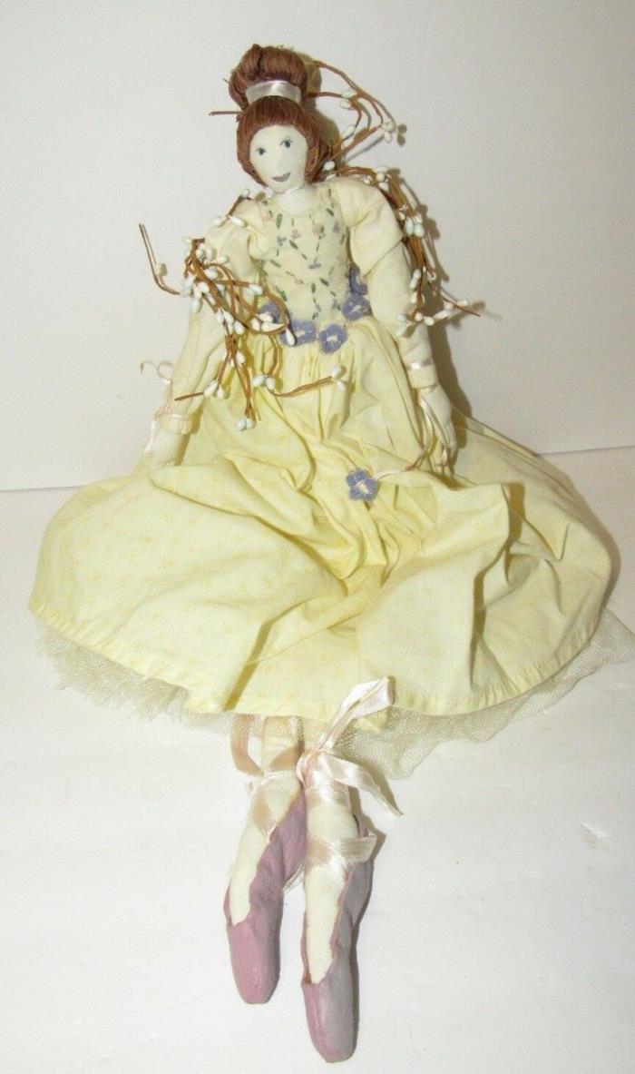 Vintage Ballerina Doll Yellow Dress Cloth Fabric Mache Slippers 22