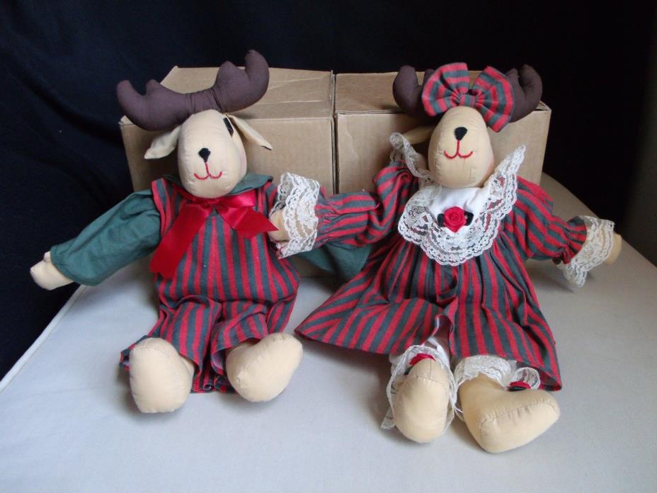 Set 2 Christmas Dolls Mr Mrs Moose Boy Girl Couple Soft Body Cloth Holiday Decor