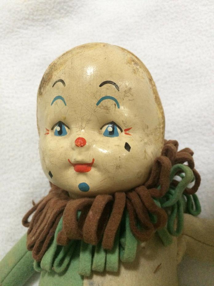Vintage 1865-1955 Cloth Harlekin Doll Fabric and some Hardened Fabric (?) Face