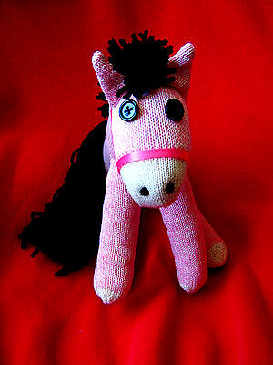 ?? Sock Monkey Pony Horse Customizable Black Maned Pink  Handmade