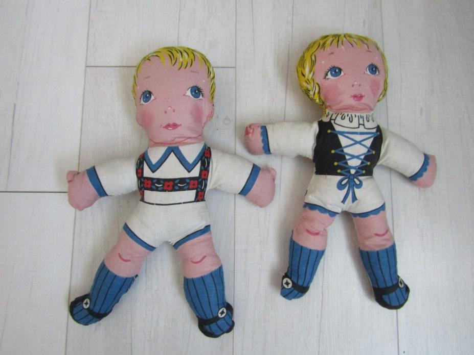 Vintage Boy & Girl Dancers Completed Cut and Sew Fabric Panel Dolls