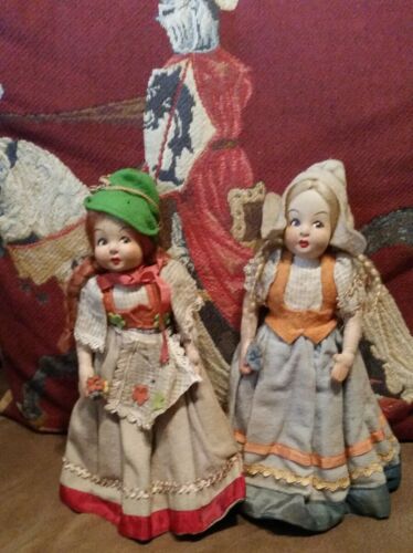 Antique Lenci Felt doll lot of 2 Dutch/Irish ladies historical Xmas in July