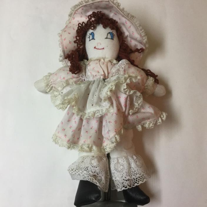 Sock Rag Doll in Beautiful Pink Dress with Kaiser Chicago Stand 15 inch