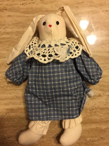Vintage Bunny Rabbit Handmade Stuffed Pillowcase Doll Cotton Rabbit Dress