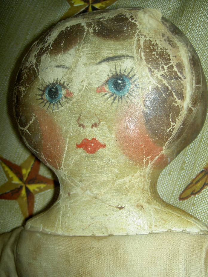 DARLING antique, primitive cloth doll with fine oil painted face, replaced dress