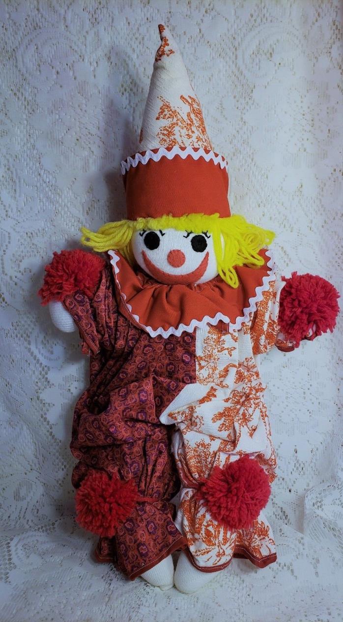 Cloth Sock Clown Doll Handcrafted 20