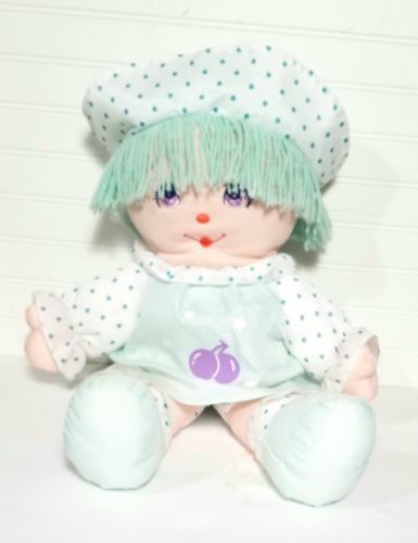 1989 Dolly Mine Doll Green Clothing Polka Dot Hat Yarn Hair 22