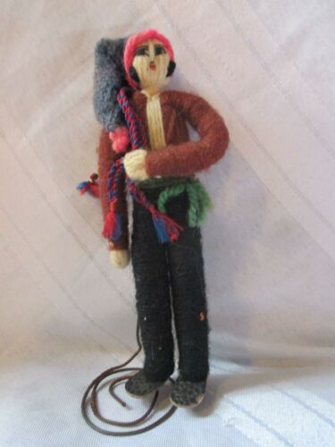 Tiny wool spun over wire yarn ethnic man with knapsack old spiral wire stand 5