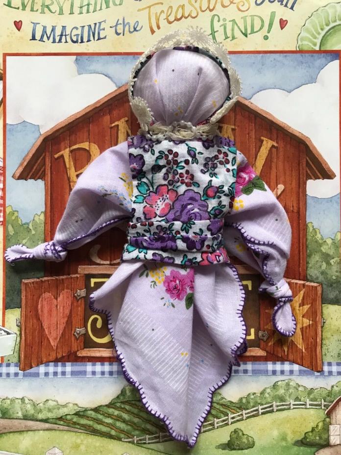 Old fashion Wagon trail light purple pioneer handkerchief rag doll