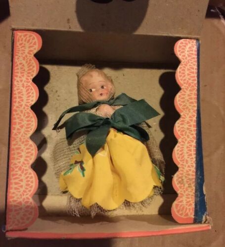 Vintage flower girl doll in original Display box- Estate Find