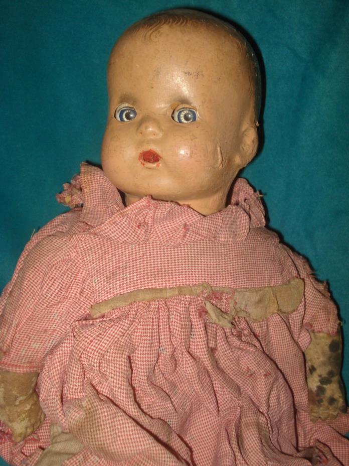 Vintage Antique Horsman Composition 16” Baby Doll/Cloth Body/ SLEEPY BLUE EYES??